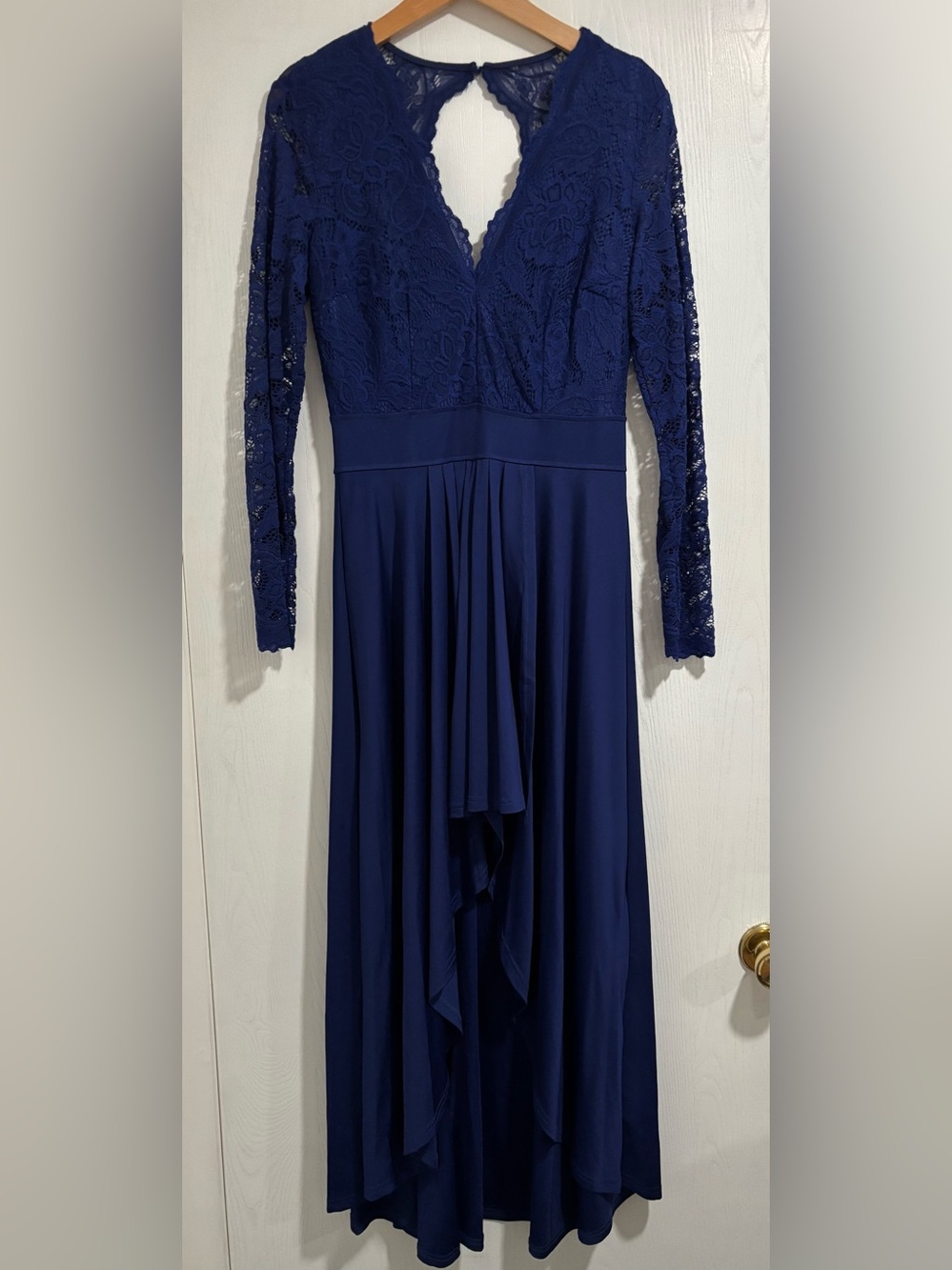Womens V Neck Lace Long Sleeve High Low Cocktail Party Evening Dress
